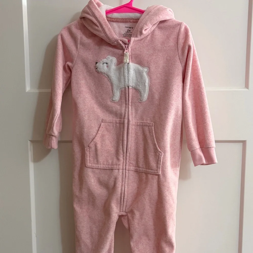 Carter's soft Pink Fleece Hooded jumpsuit